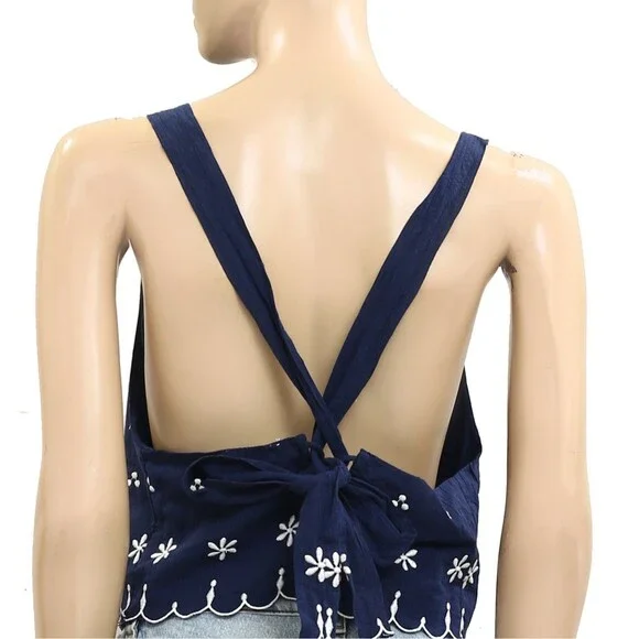 Free People Kayla Solid Embroidered Cropped Blouse Top Floral Cotton XL 280046 - Picture 7 of 7